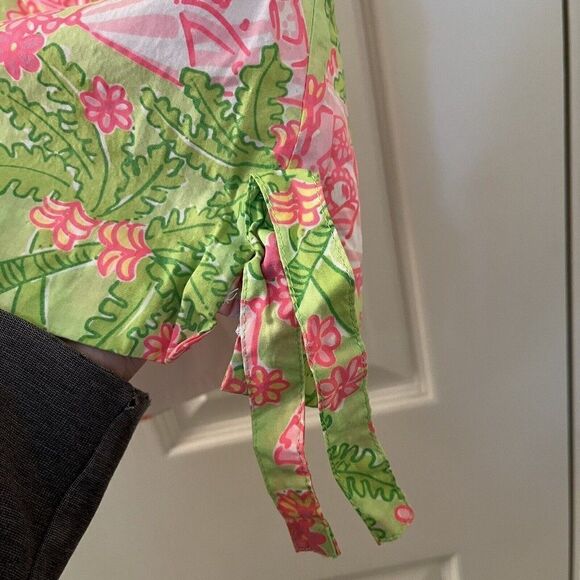 Lilly Pulitzer Shift Dress Palm Trees Floral Tents Pink Green Girls Size 5 - Picture 9 of 15